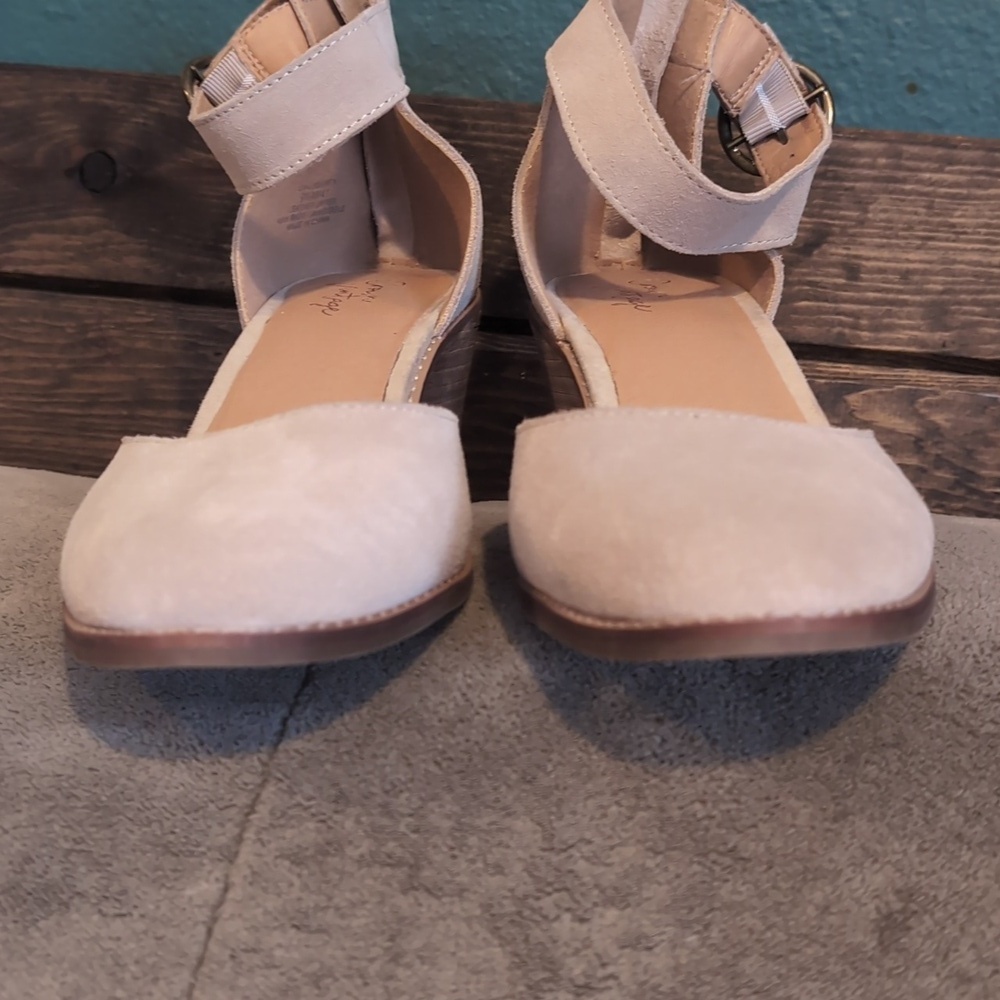 Crown Vintage Suede Ankle-Strap Wedges in Light Taupe - Picture 3 of 7